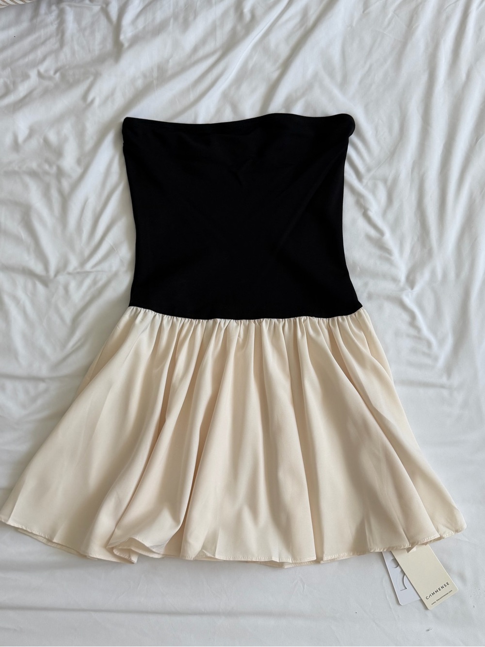 Commense Cream Two-Tone Draped Dress